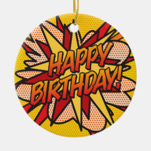 Ornamento De Cerâmica FELIZ ANIVERSÁRIO Diversão com Foto Quadrinho Retr