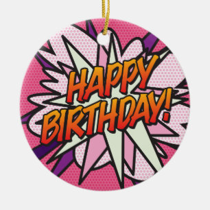 Ornamento De Cerâmica FELIZ ANIVERSÁRIO Diversão Foto Quadrinho Retro