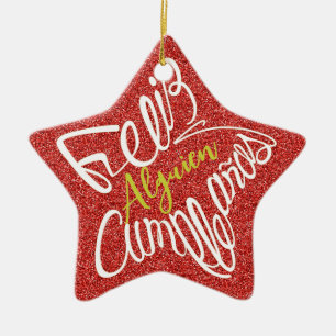 Ornamento De Cerâmica Feliz aniversário em forma de estrela