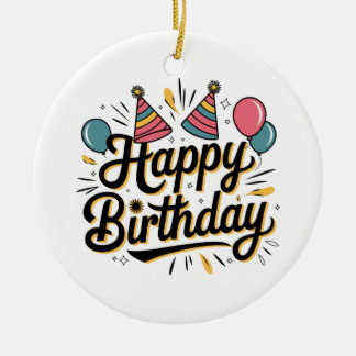 Ornamento De Cerâmica Feliz Aniversário Festivo