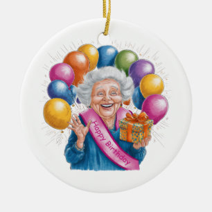 Ornamento De Cerâmica Feliz Aniversário Nana Engraçada