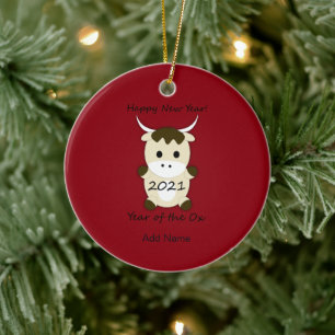 Ornamento De Cerâmica Feliz ano novo 2021 Ano da Ox