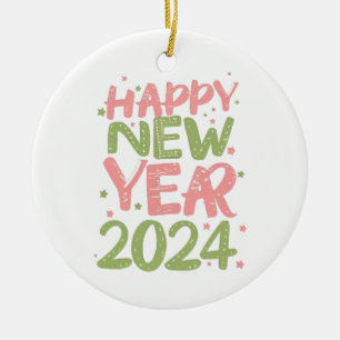 Ornamento De Cerâmica Feliz ano novo 2024