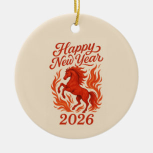 Ornamento De Cerâmica Feliz ano novo 2026 Cavalo de Fiery