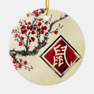 Ornamento De Cerâmica Feliz Ano Novo Chinês do Rato - 2020