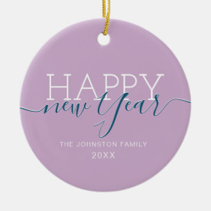 Ornamento De Cerâmica Feliz ano novo roxo lilás moderno