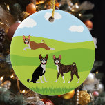Ornamento De Cerâmica Feliz Basenji Hound Love<br><div class="desc">Este design foi criado através da arte digital. Pode ser personalizado na área fornecer ou personalizar escolhendo o clique para personalizar mais opções e alterando o nome, as iniciais ou as palavras. Você também pode alterar a cor e o estilo do texto ou excluir o texto de um design de...</div>