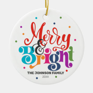 Ornamento De Cerâmica Feliz & Bright Christmas Family Photo Modern Ornam