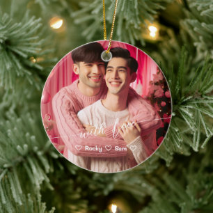 Ornamento De Cerâmica Feliz Brilhante e Gay Retroativa   Foto personaliz