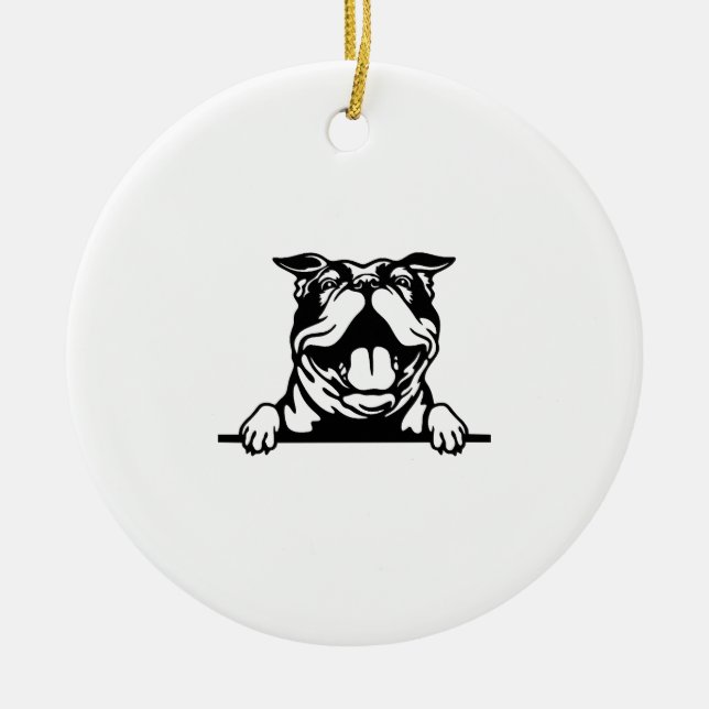 Ornamento De Cerâmica Feliz Buldogue Engraçado (Frente)