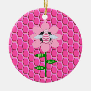 Ornamento De Cerâmica Feliz Bumblebee de Aniversário Rosa