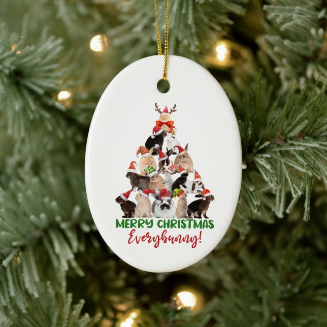 Ornamento De Cerâmica Feliz Bunny Christmas (Árvore)