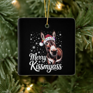 Ornamento De Cerâmica Feliz Burro Kissmyass Sarcástico Natal Piama Diver