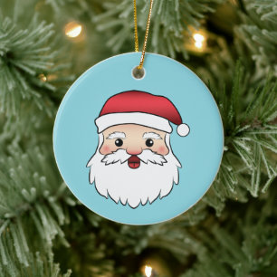 Ornamento De Cerâmica Feliz Cabeça de Papai Noel de Desenho Animado em A