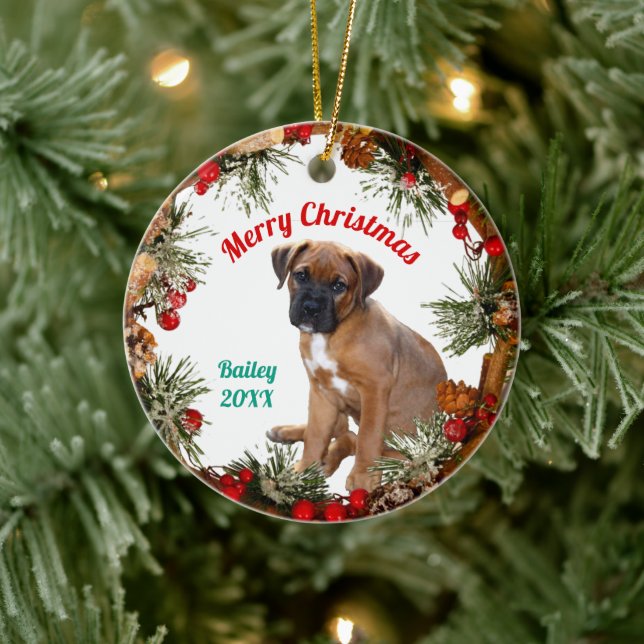 Ornamento De Cerâmica Feliz Cachorro de Natal Personalizado (Árvore)