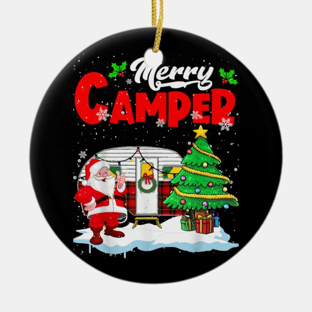 Ornamento De Cerâmica Feliz Camper Papais noeis de Natal Acampamento Cam (Frente)