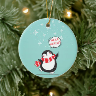 Ornamento De Cerâmica Feliz Cartoon Penguin