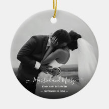 Feliz casada Primeiro Natal - Foto branca preta O