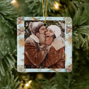 Ornamento De Cerâmica Feliz Casal CLIENTE Bebê Azul Dourado Natal