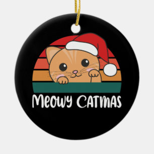 Ornamento De Cerâmica Feliz Catmas Engraçado Cat Pun de Natal Cerâmica O