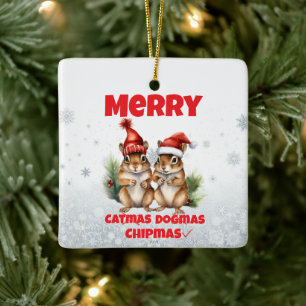 Ornamento De Cerâmica Feliz Chipmas
