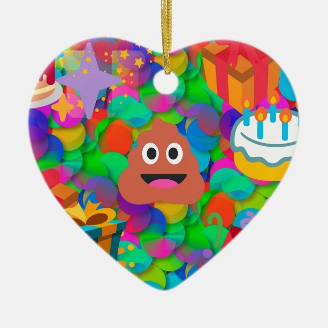 Ornamento De Cerâmica feliz cocô de aniversário emoji (Frente)
