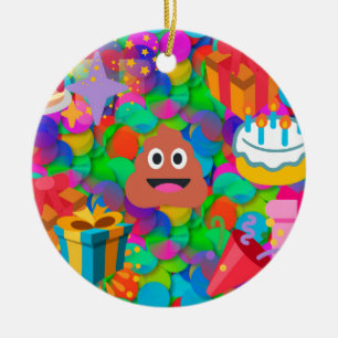 Ornamento De Cerâmica feliz cocô de aniversário emoji