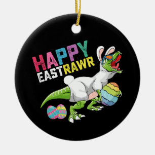 Ornamento De Cerâmica Feliz Coelho de Páscoa Ovo de Dinossauro T Rex Eas