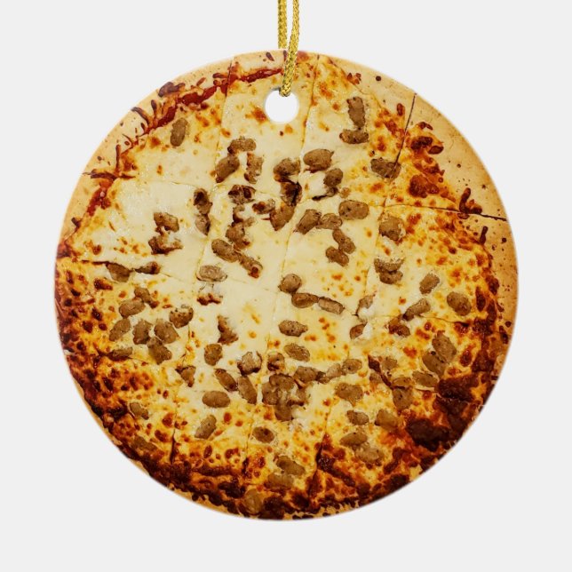 Ornamento De Cerâmica Feliz Crustmas Queijo Engraçado e Pizza de Enchime (Frente)
