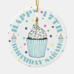 Ornamento De Cerâmica Feliz Cupcake de aniversário Bolinhas de velas de