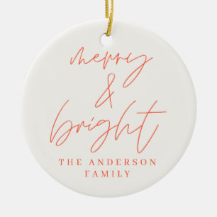 Ornamento De Cerâmica Feliz de fotos modernas e natal vermelho vivo