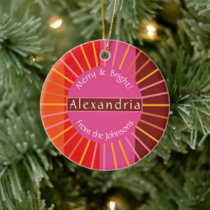 Ornamento De Cerâmica Feliz de Natal e Família Bright Personalizada