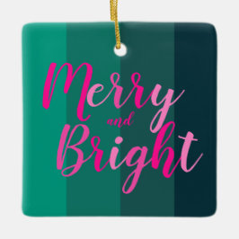 Ornamento De Cerâmica Feliz de Natal e Rosa Verde Brilhante