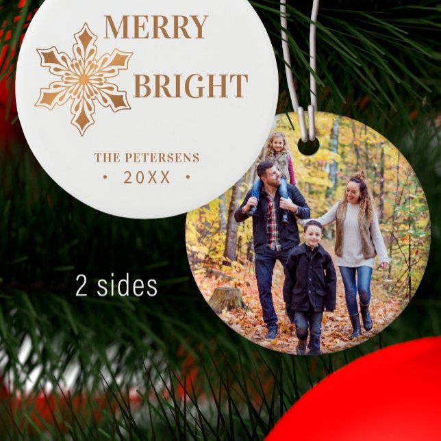 Ornamento De Cerâmica Feliz de Natal moderna e ouro fotográfico brilhant (Criador carregado)