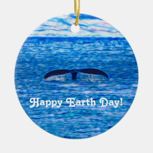 Ornamento De Cerâmica Feliz Dia da Terra - Baleia - Oceano Azul