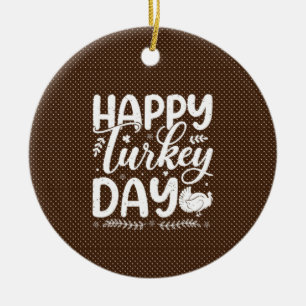 Ornamento De Cerâmica "Feliz Dia da Turquia" Tipografia do outono