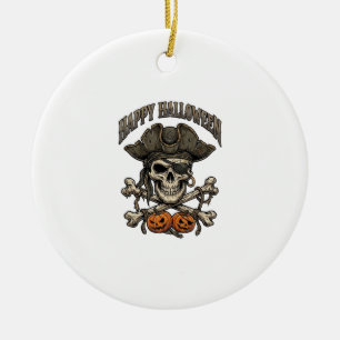 Ornamento De Cerâmica Feliz Dia das Bruxas Caveira de Pirata Ossos Cruza