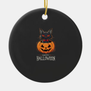Ornamento De Cerâmica Feliz Dia das Bruxas Gato Preto Desenho de Abóbora