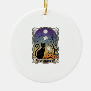 Ornamento De Cerâmica Feliz Dia das Bruxas Gato Preto Fantasmas Abóboras