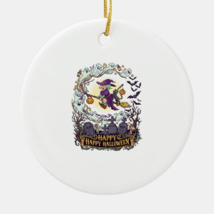 Ornamento De Cerâmica Feliz Dia das Bruxas Vassoura de Bruxa Gatos Preto