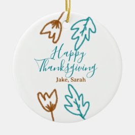 Ornamento De Cerâmica Feliz Dia de Ação de Graças queda castanha azul de