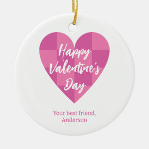 Ornamento De Cerâmica Feliz dia de os namorados rosa plano