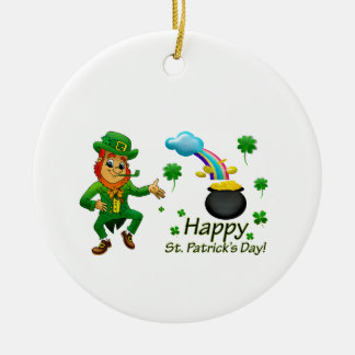 Ornamento De Cerâmica Feliz Dia de São Patrício Leprechaun Arco-íris