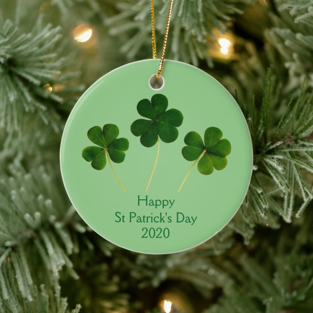 Ornamento De Cerâmica Feliz Dia de São Patrício Shamrock Folha Verde 202 (Árvore)