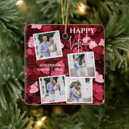 Ornamento De Cerâmica Feliz Dia dos Namorados 4 Colagem de Fotos Coraçõe