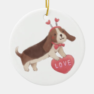 Ornamento De Cerâmica Feliz Dia dos Namorados com cachorrinho