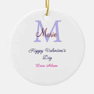 Ornamento De Cerâmica Feliz dia dos namorados em pastel roxo monograma r