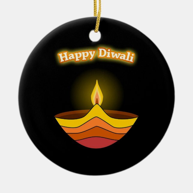 Ornamento De Cerâmica Feliz Diwali (Frente)