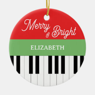 Ornamento De Cerâmica Feliz do teclado Piano e Natal do Pianista Brilhan