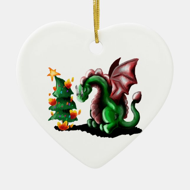 Ornamento De Cerâmica Feliz Dragão de Natal (Frente)